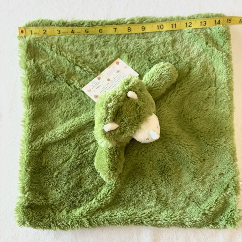 Oobles Green Fuzzy Dino Security Blanket Plush Lovey Rattle Comfort Toy NEW